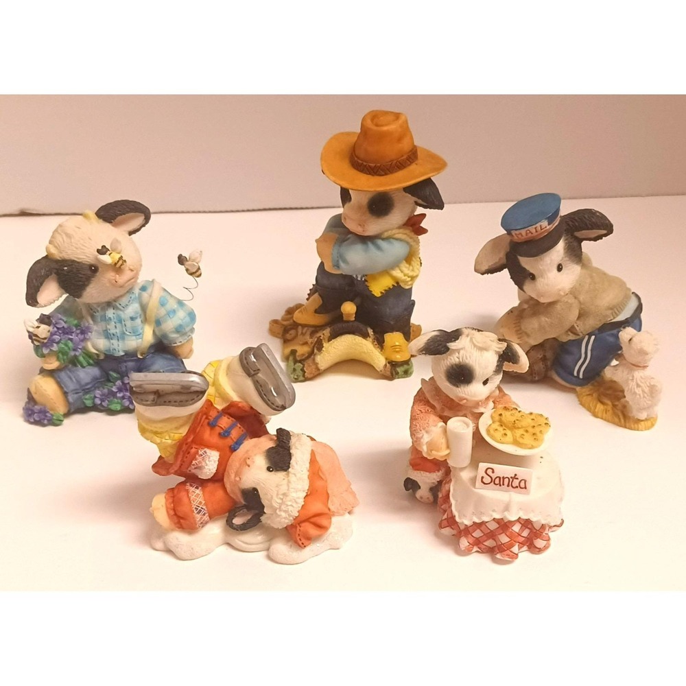 Vintage Enesco Mary's Moo Moos Cow Figurines Lot of 5 Mary Rhyner-Nadig Resin
